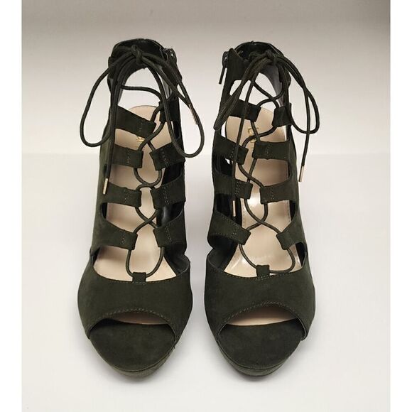 Bar III Women's Faux Suede Nelly Green Lace Up Platform Bootie Sandal Shoe 11M - Picture 7 of 15